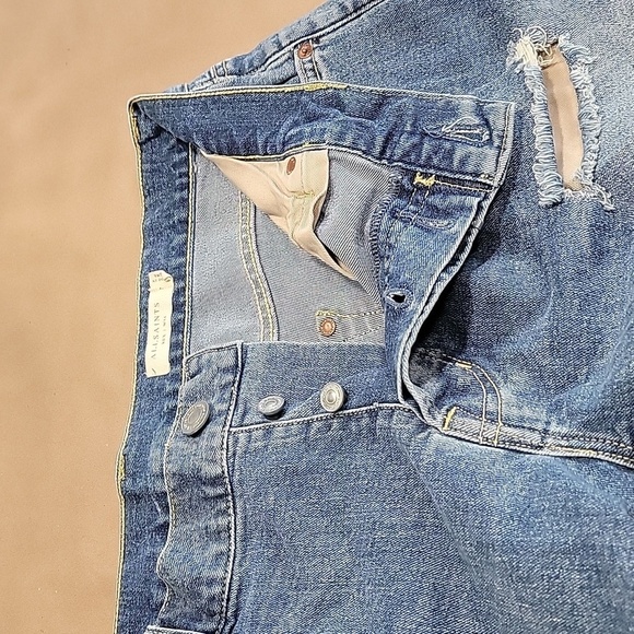 ALLSAINTS SIze 34 Waist "Rex" Denim Blue Jeans, Factory Distressed, Gently Used - Picture 13 of 15